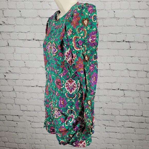 NWT VTG Richard Warren Green 100% Silk Floral Gold Button Long Sleeve Blouse 4 - Picture 14 of 16